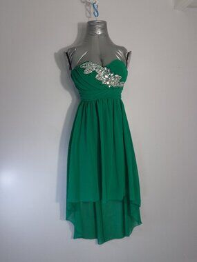 Deb Emerald Green High-low Strapless Jewel Embellished Prom/Party Gown Teen Sz 3